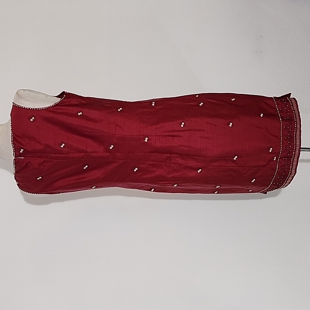 Charter Club Dress 100% Silk Embroidered And Beaded Flowers And Trim Red Size 8 - Picture 5 of 16